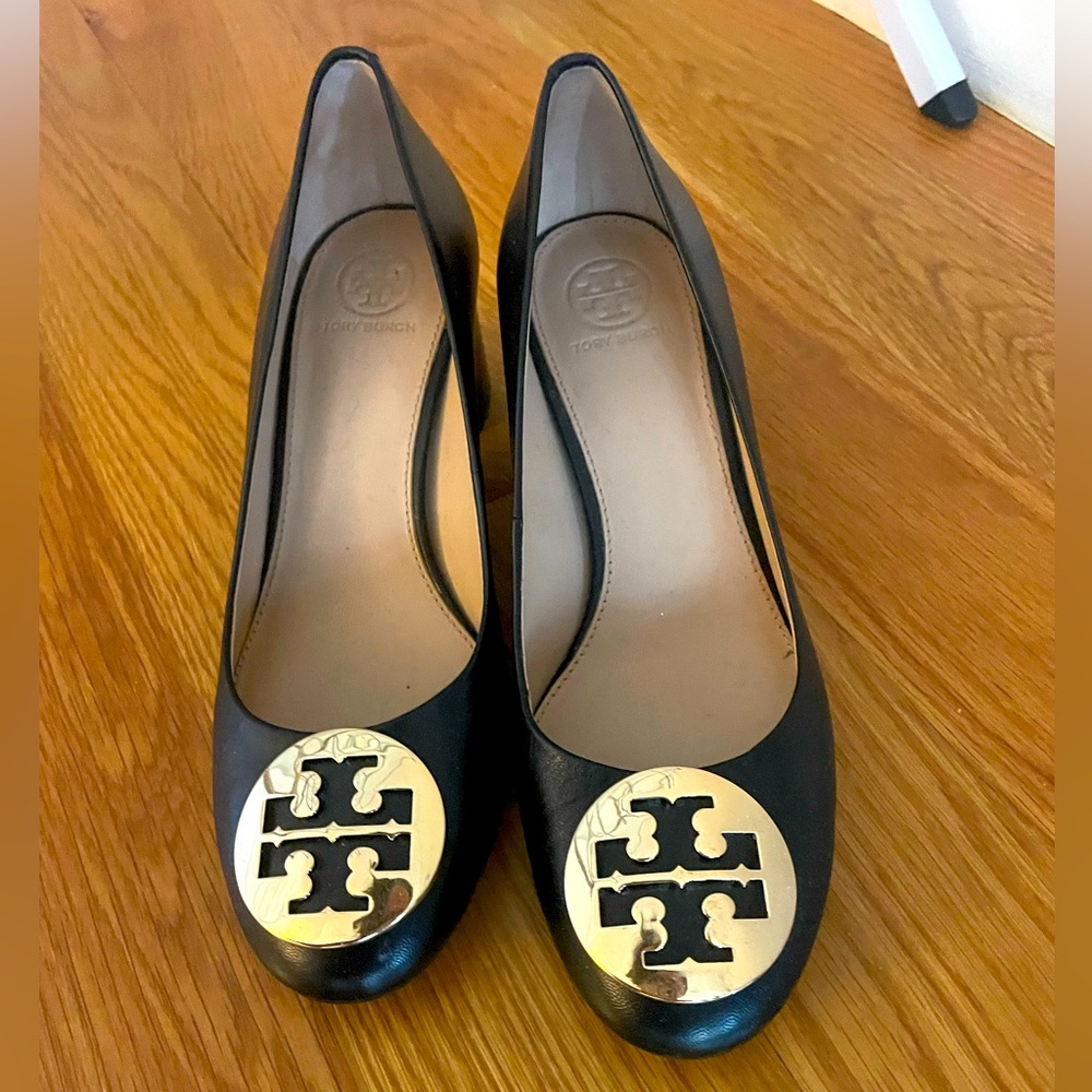 Tory Burch Black Heels with Gold Emblem